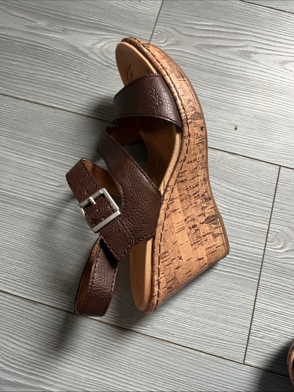 b.o.c. Dark Brown Leather Strappy Wedge Sandals - Picture 4 of 6